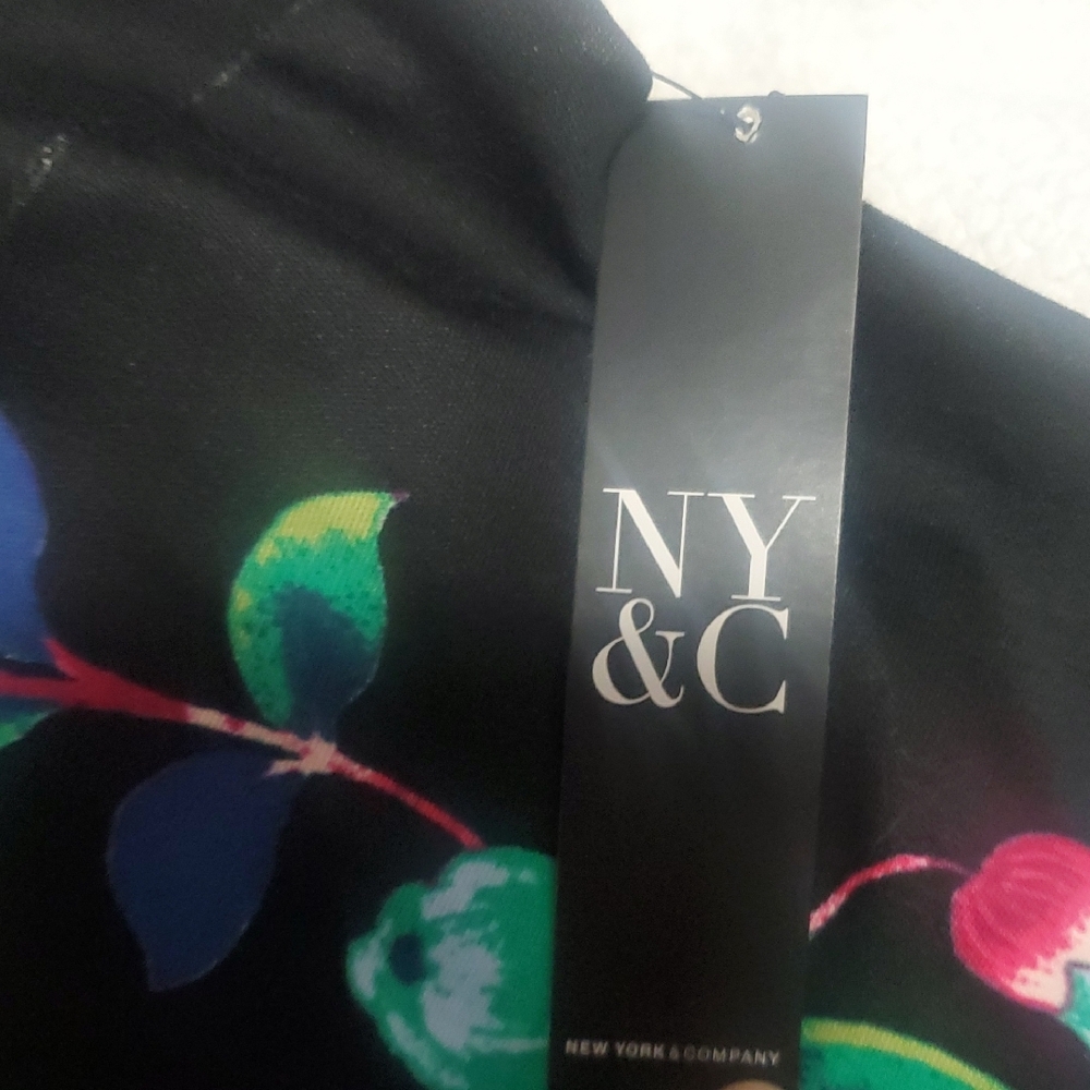 New York & Company Black Dress with Pink and Green Floral Center Panel - Picture 3 of 3